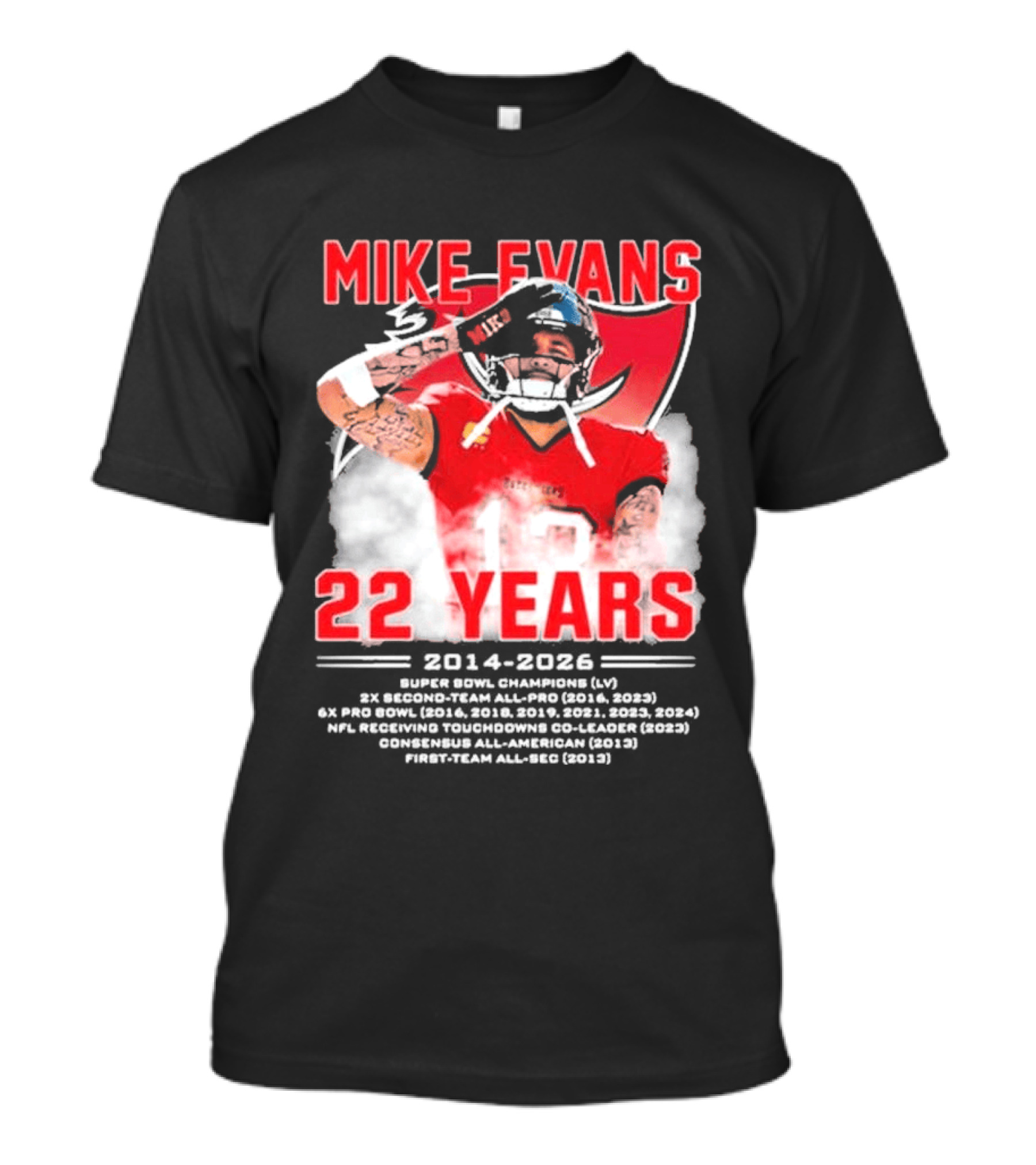 Mike Evans 22 Years 2014 2026 Red Jersey Salute Football Player T-Shirt