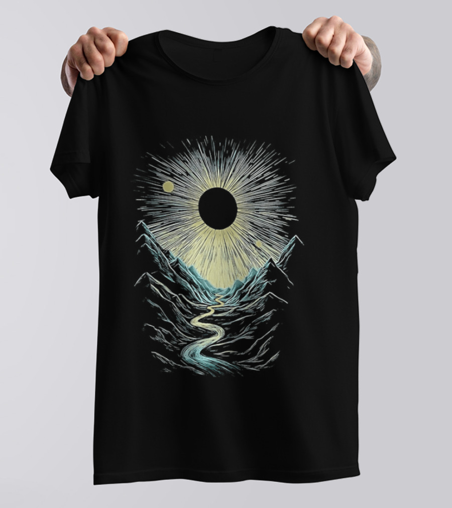 The Moon Illuminating A Scenic Valley And River Landscape T-Shirt