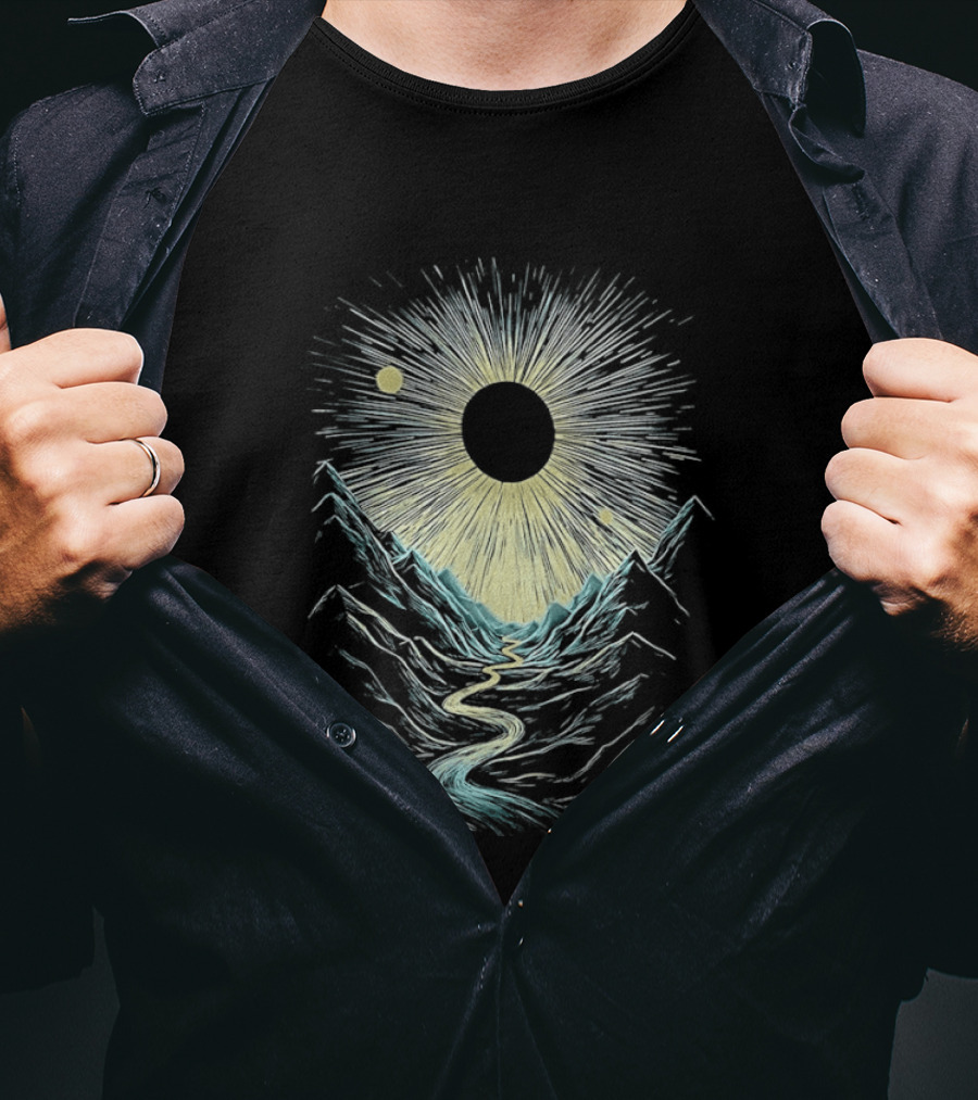 The Moon Illuminating A Scenic Valley And River Landscape T-Shirt