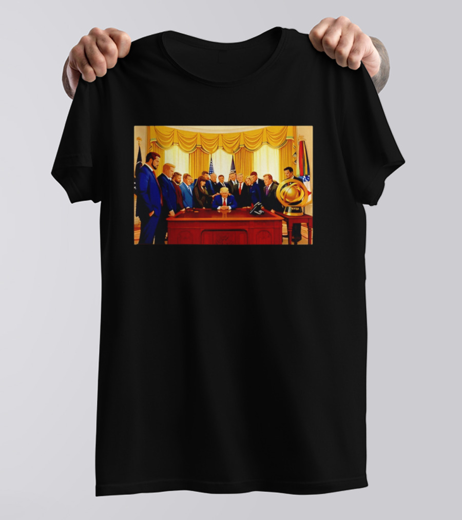 Oval Office Prayer Gathering Trump Anime Style Amid Iran Tensions T-Shirt