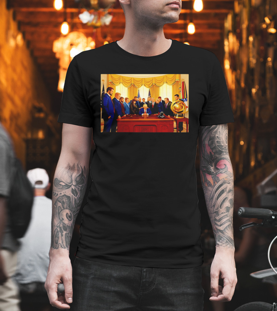 Oval Office Prayer Gathering Trump Anime Style Amid Iran Tensions T-Shirt