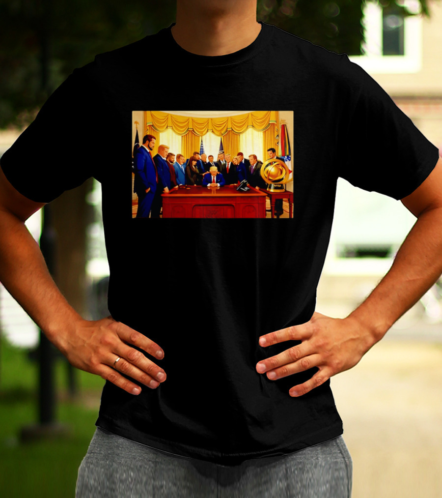 Oval Office Prayer Gathering Trump Anime Style Amid Iran Tensions T-Shirt