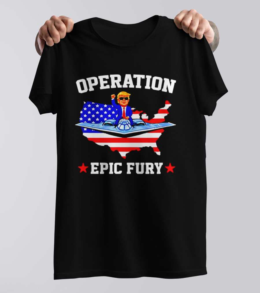 Operation Epic Fury Trump Fighter Jet USA Map T-Shirt