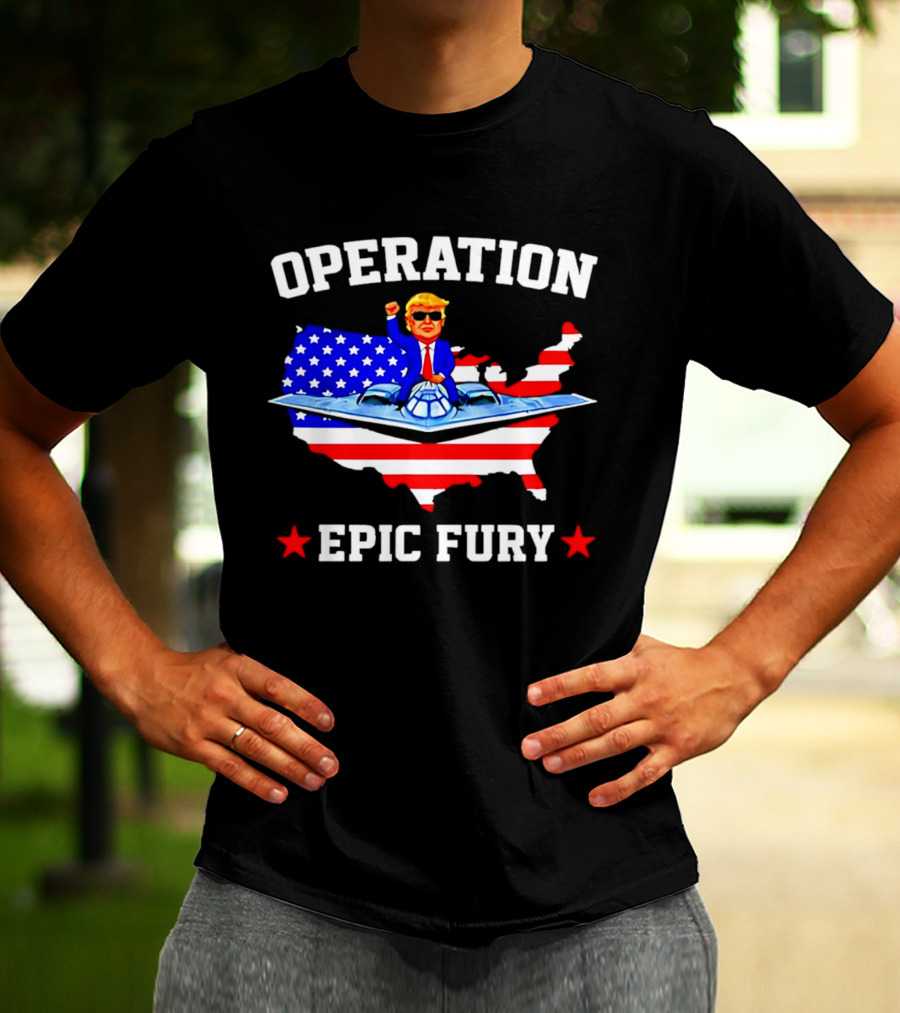 Operation Epic Fury Trump Fighter Jet USA Map T-Shirt