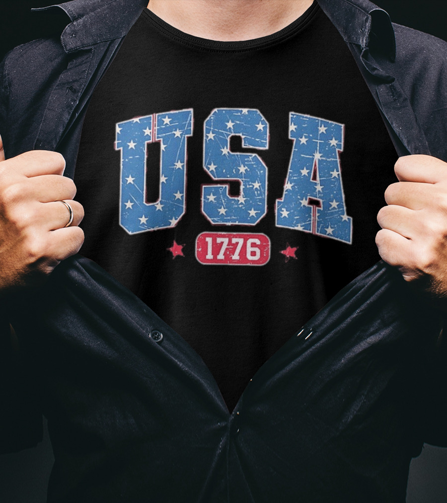 USA 1776 Star Pattern Vintage Style Patriotic Celebration T-Shirt