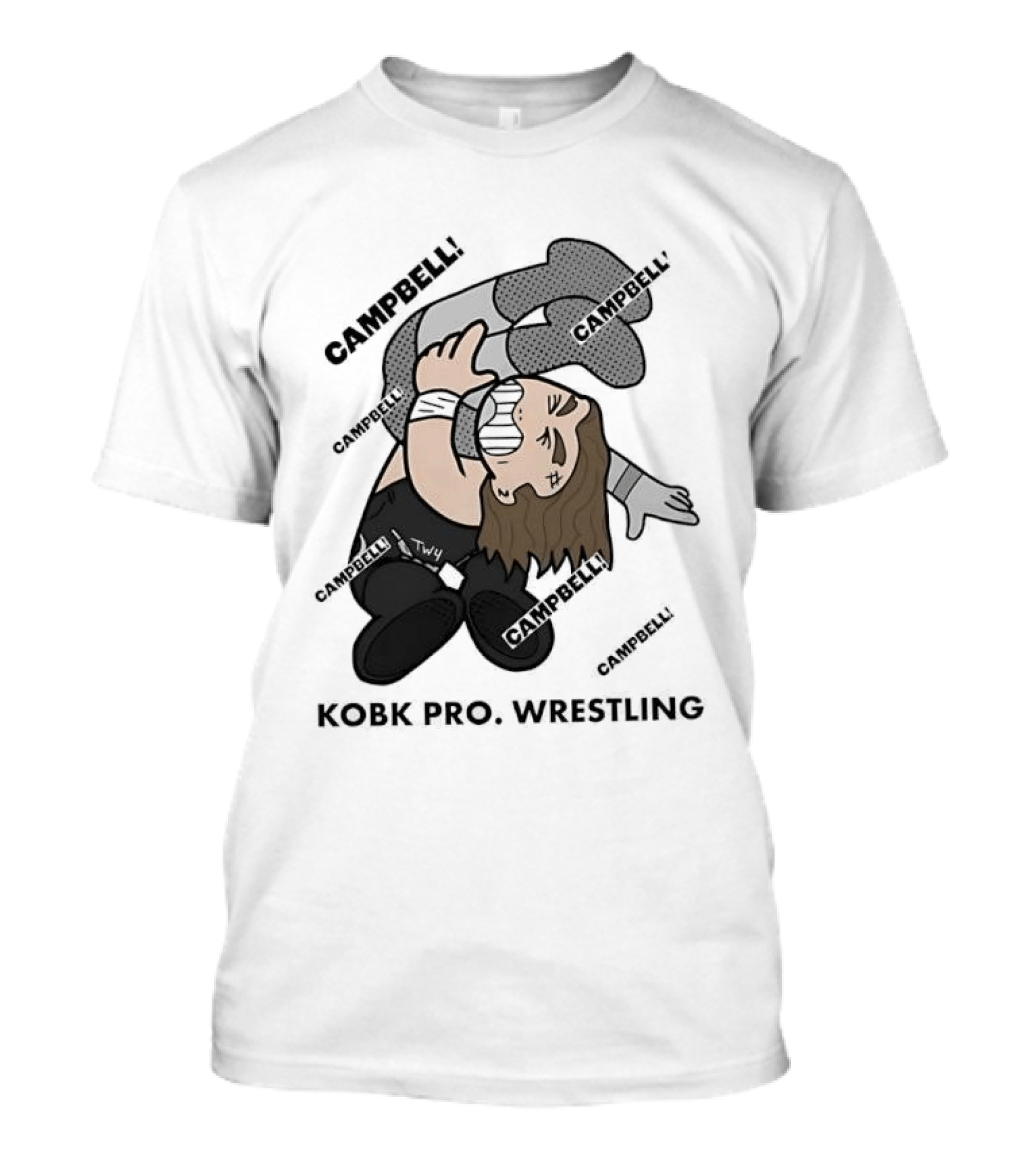 Campbell Kobk Pro Wrestling Black Gloved Wrestler Pinning Move T-Shirt