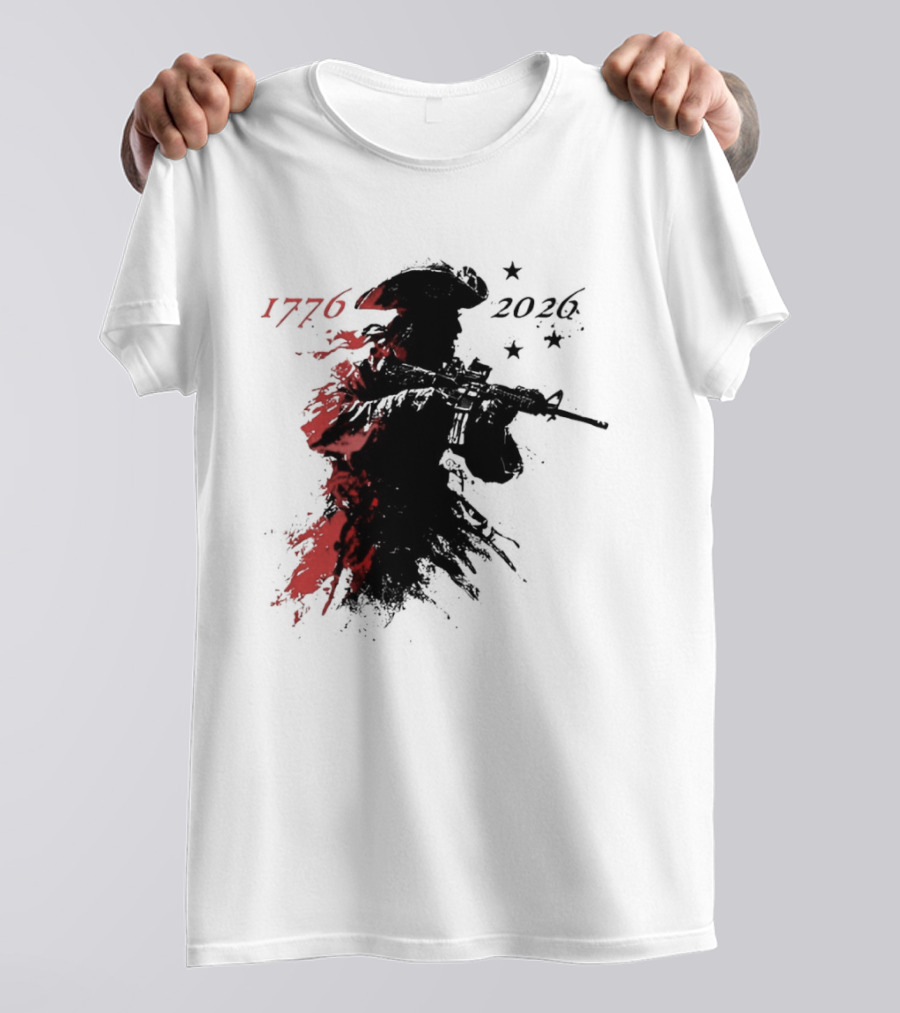 Patriotic Soldier 1776 2026 Black And Blood Rifle Painting T-Shirt