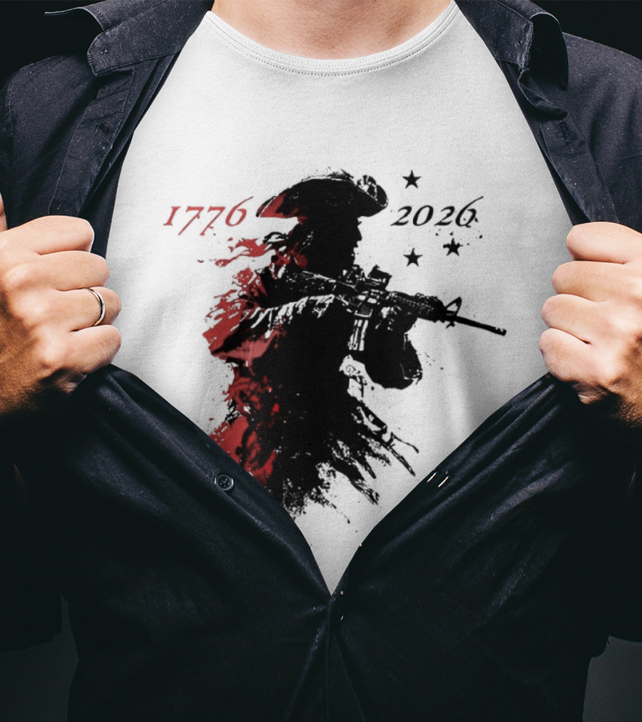 Patriotic Soldier 1776 2026 Black And Blood Rifle Painting T-Shirt