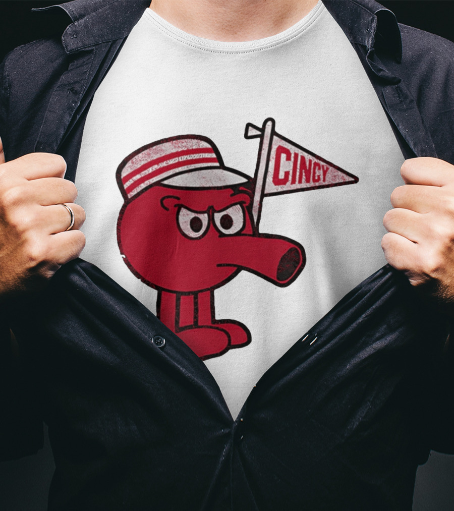 Redbert Cincinnati Reds Queen City Cincy Flag 8 Bit T-Shirt