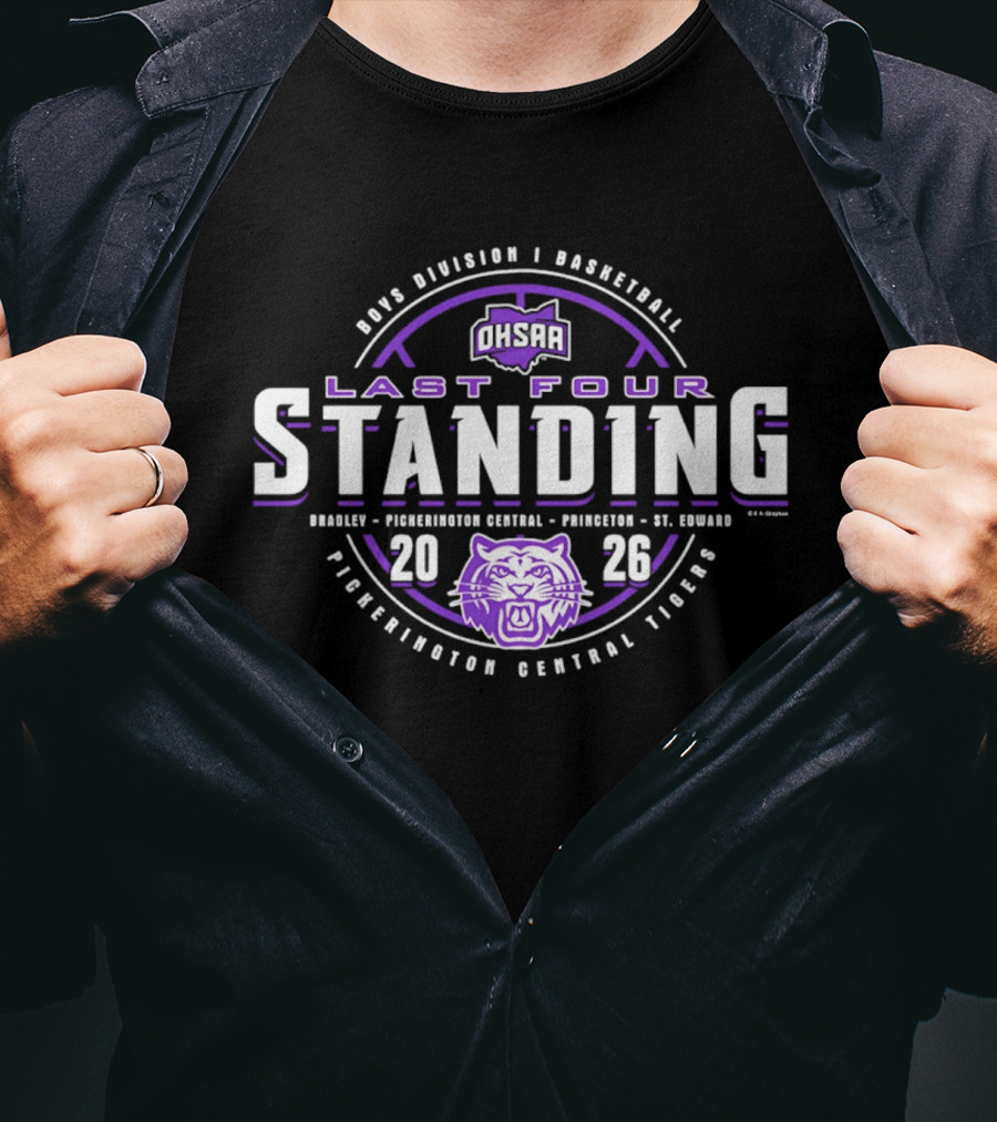 OHSAA 2026 Boys Basketball Division I Last Four Standing Pickerington Central Tigers T-Shirt