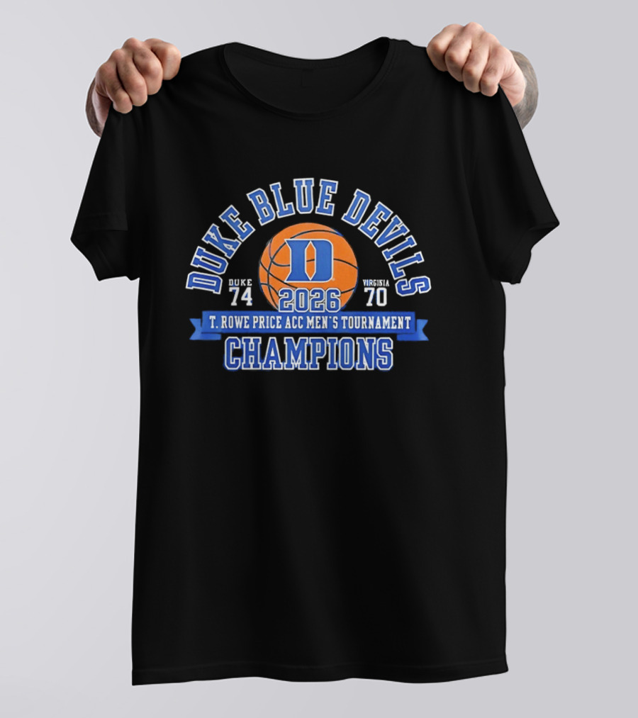 Duke Blue Devils 2026 T. Rowe Price ACC Men's Tournament Champions 74 70 T-Shirt
