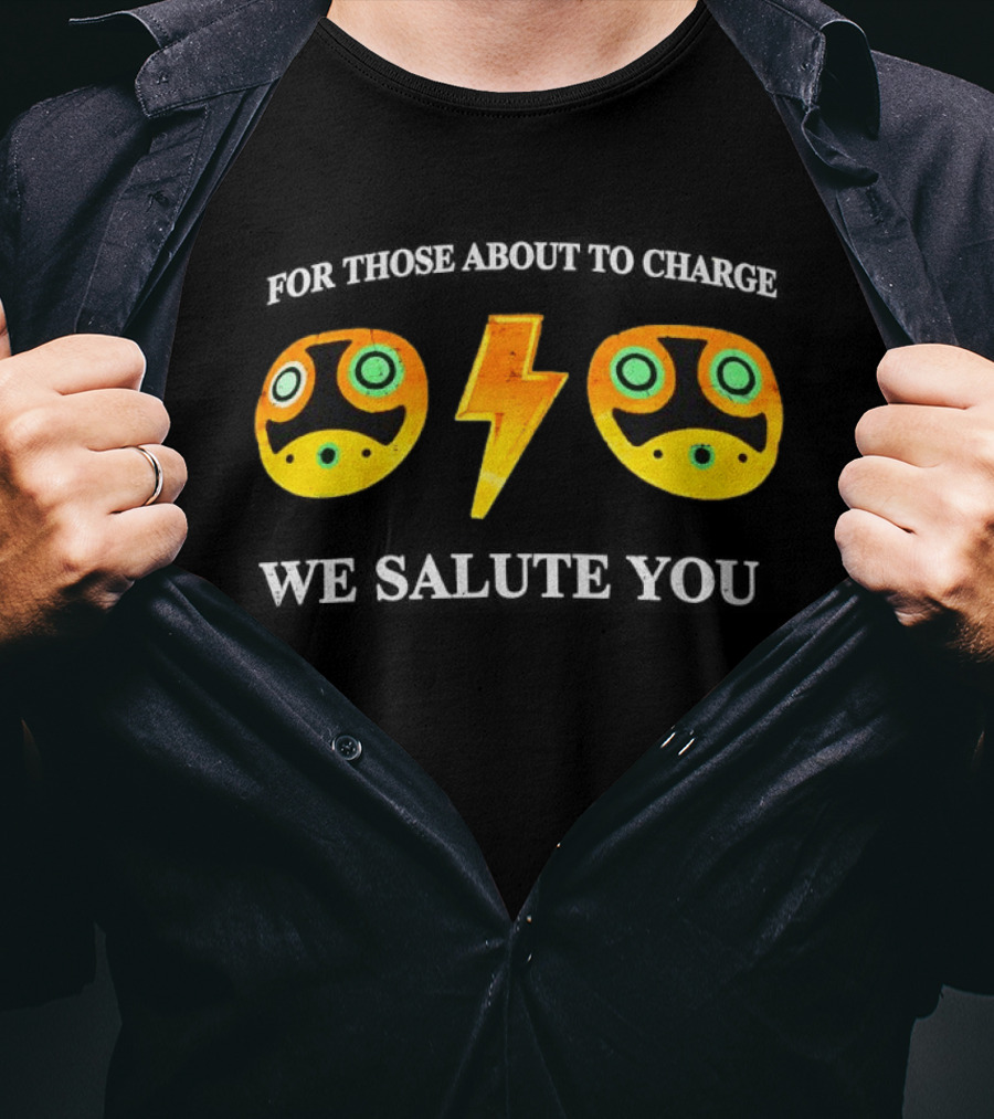 Power Symbol Eyes Bolt Yellow Blue Mask For Those About To Charge We Salute You T-Shirt