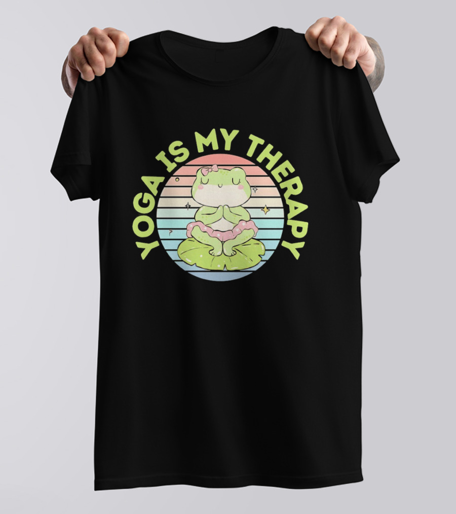 Frog Yoga Is My Therapy Cute Pastel Lotus Pose T-Shirt