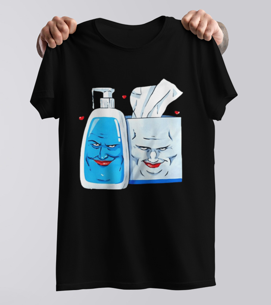 Smiling Blue Lotion Bottle And Tissue Box Meme With Red Lips And Hearts T-Shirt