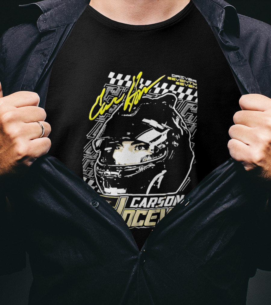 Carson Hocevar Signature Racing Helmet Image Checkered Flag Spire Motorsports 77 T-Shirt