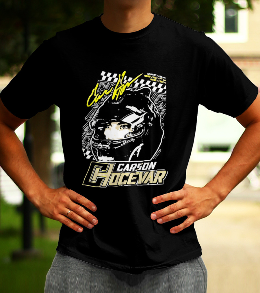 Carson Hocevar Signature Racing Helmet Image Checkered Flag Spire Motorsports 77 T-Shirt