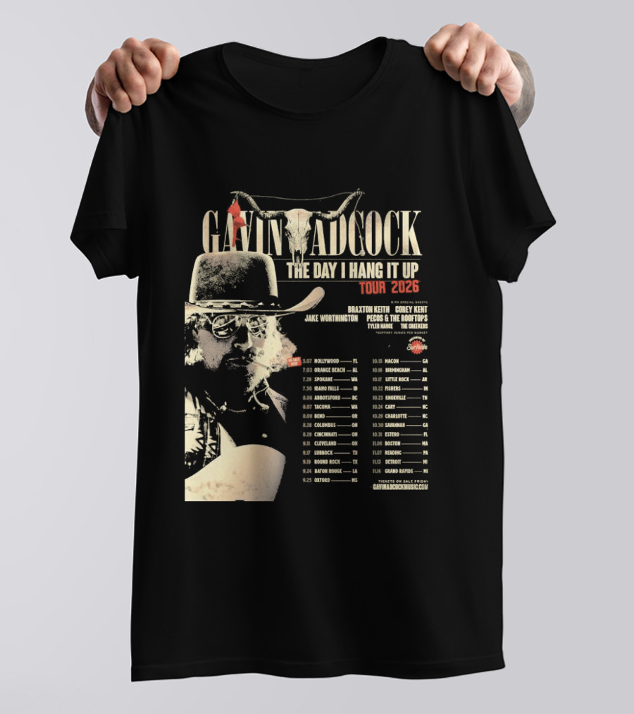 Gavin Adcock Tour Dates 2026 The Day I Hang It Up Cowboy Hat And Bull Skull T-Shirt