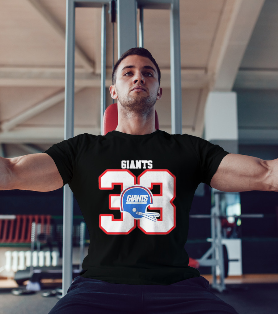 New York Giants 33 Helmet 80s Retro Football T-Shirt