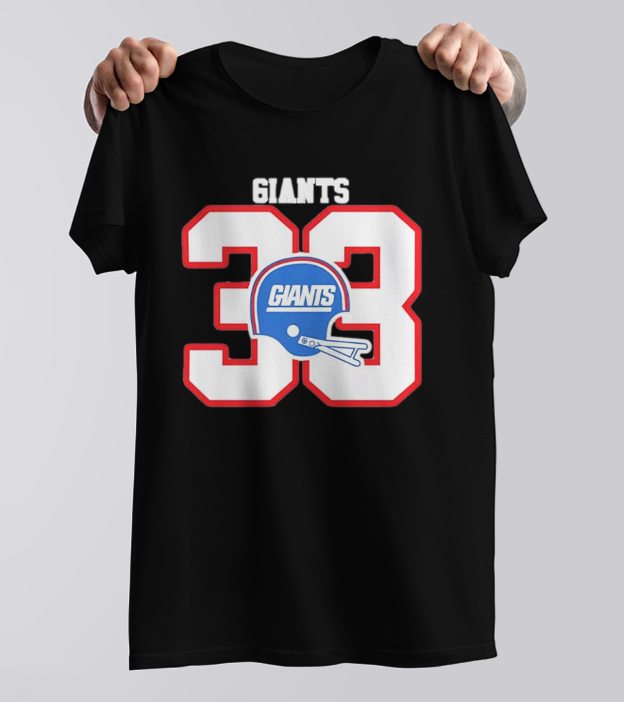 New York Giants 33 Helmet 80s Retro Football T-Shirt