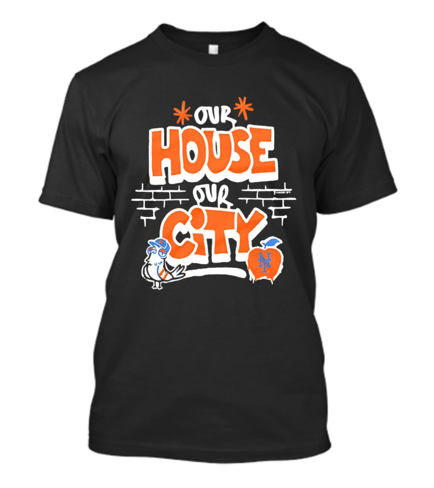 New York Mets Our House Our City Team Logo Pigeon And Apple T-Shirt