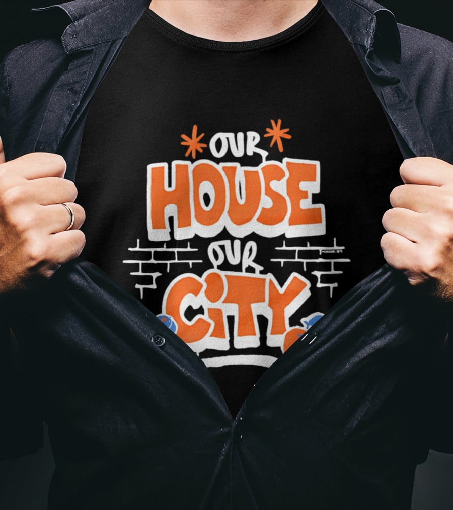 New York Mets Our House Our City Team Logo Pigeon And Apple T-Shirt