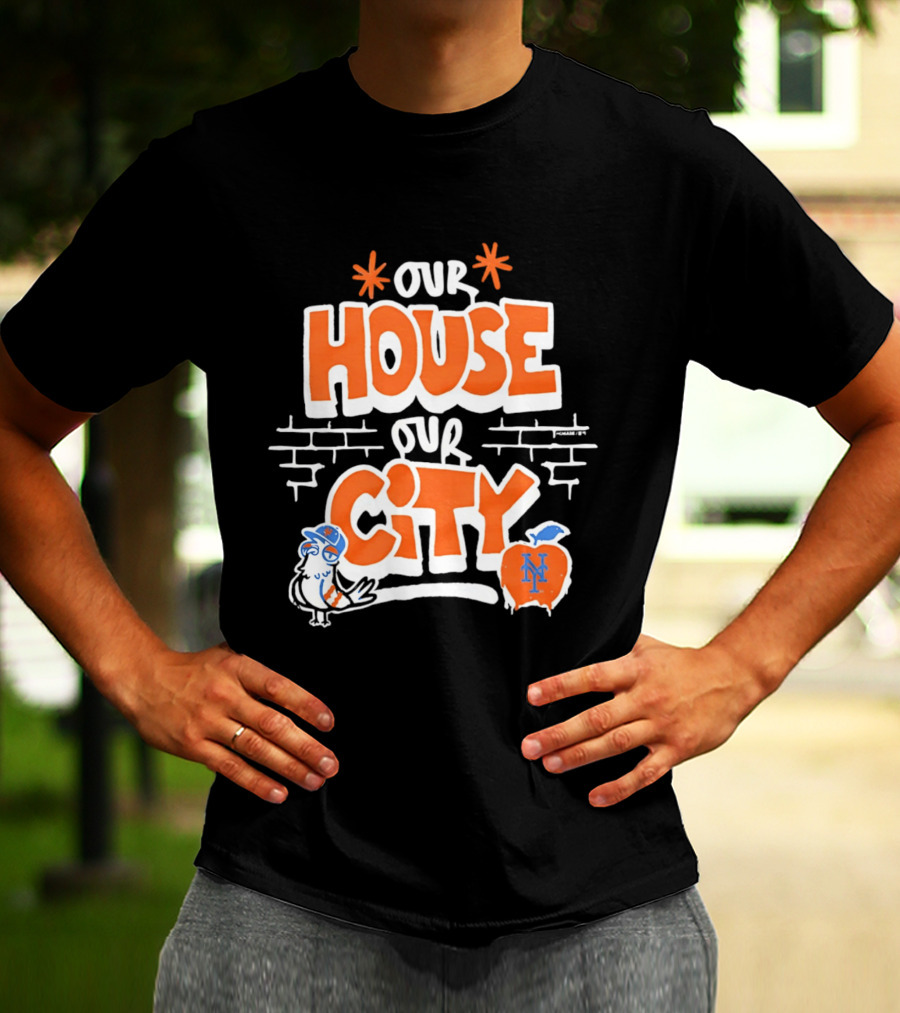 New York Mets Our House Our City Team Logo Pigeon And Apple T-Shirt