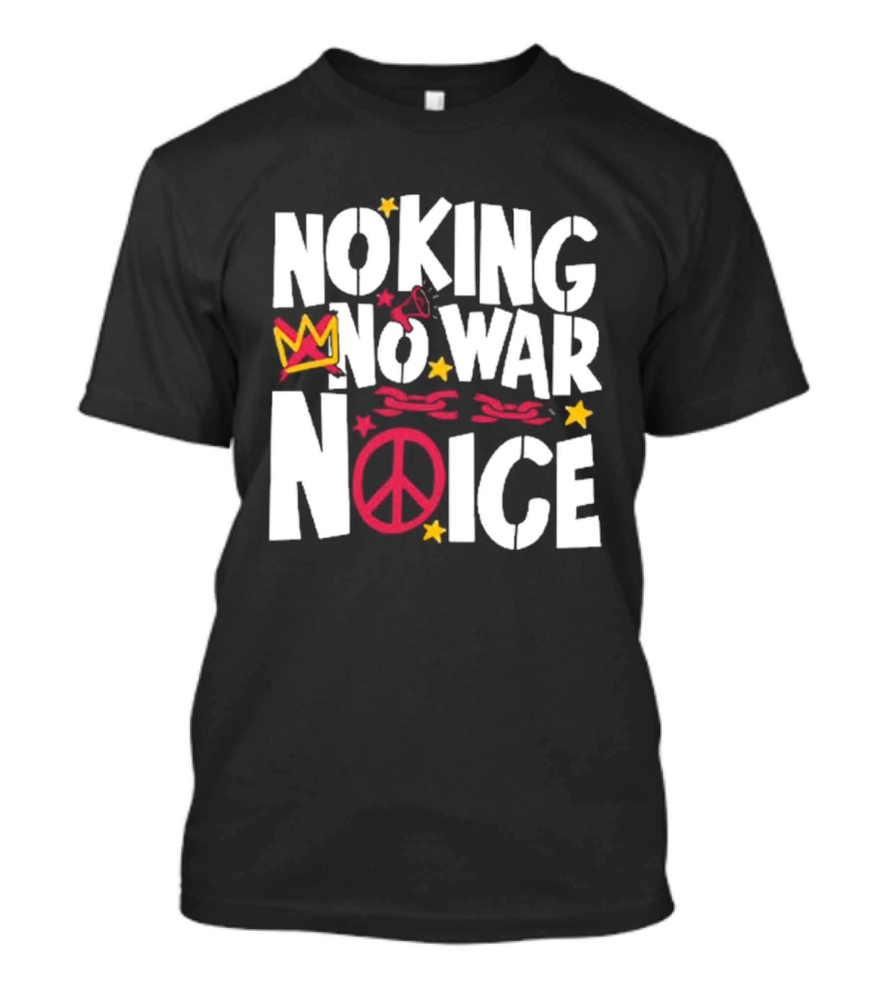 No King No War No ICE Peace Symbol Red Crown Yellow Stars T-Shirt