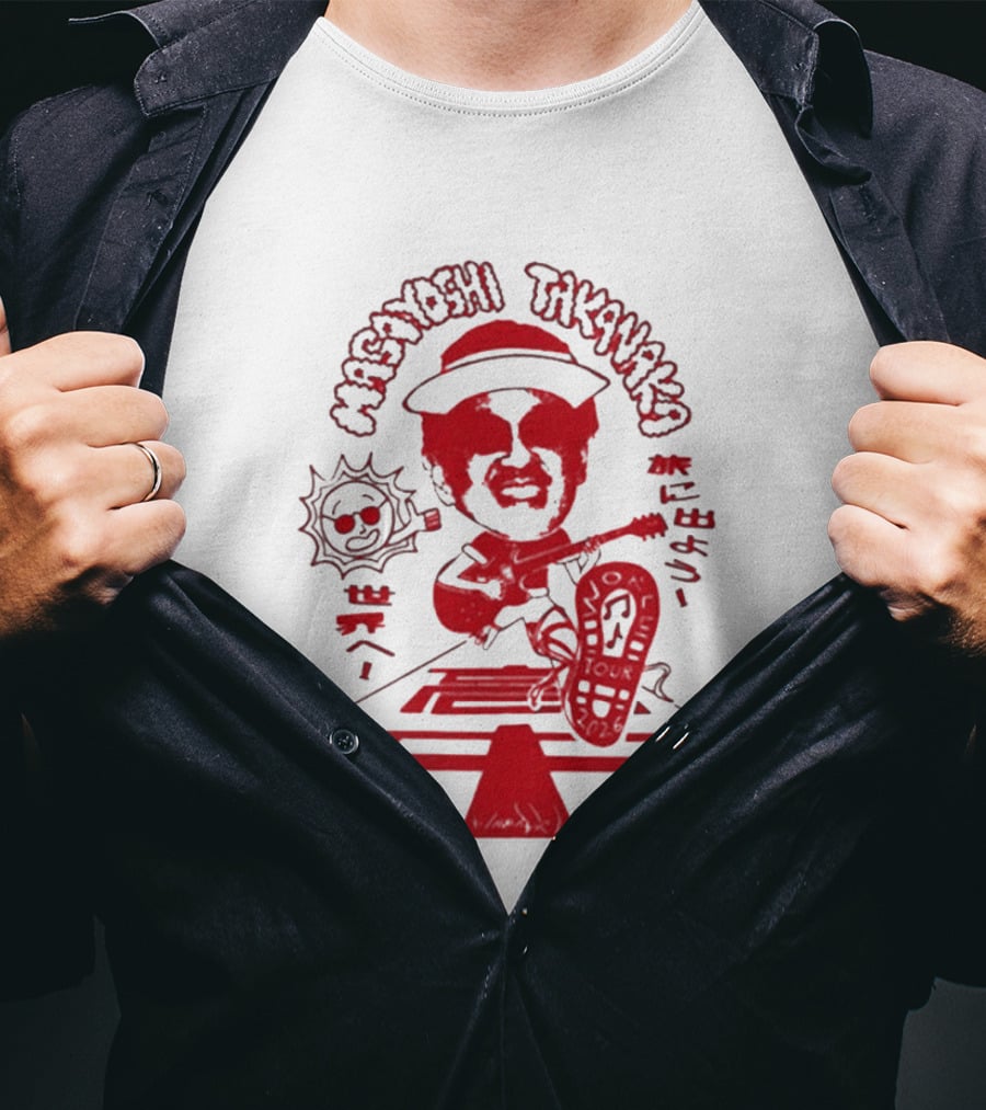 Masayoshi Takanaka Super Takanaka World Tour 2026 Caricature Art Red And White T-Shirt