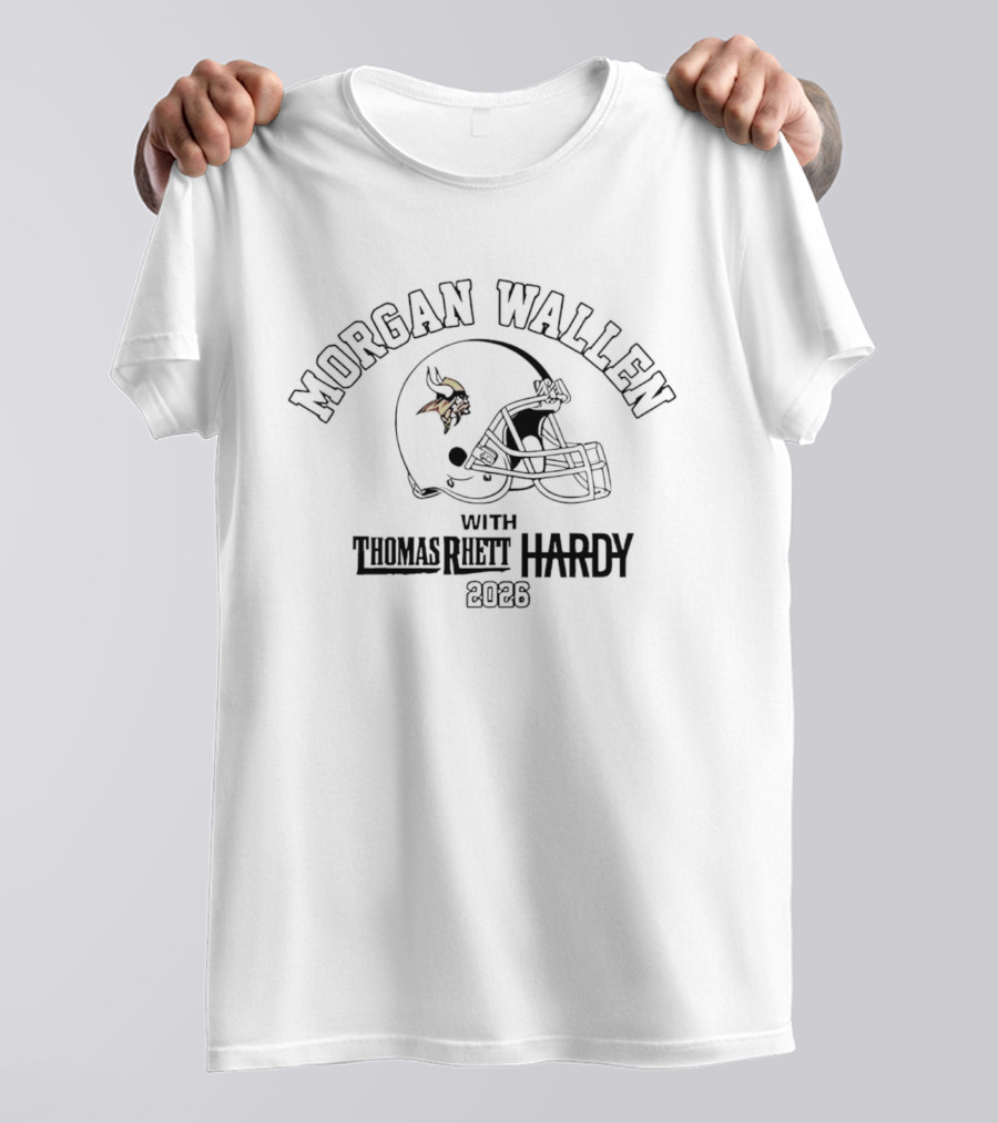 Morgan Wallen Minnesota Vikings Helmet With Thomas Rhett Hardy 2026 Tour T-Shirt