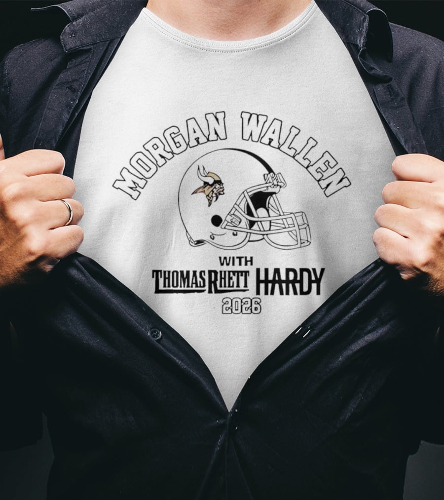 Morgan Wallen Minnesota Vikings Helmet With Thomas Rhett Hardy 2026 Tour T-Shirt