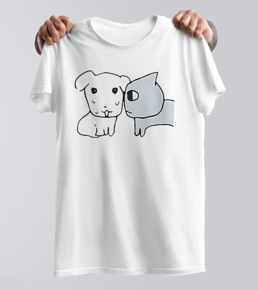 Don't Look At Me Cat And Dog Face Doodle T-Shirt