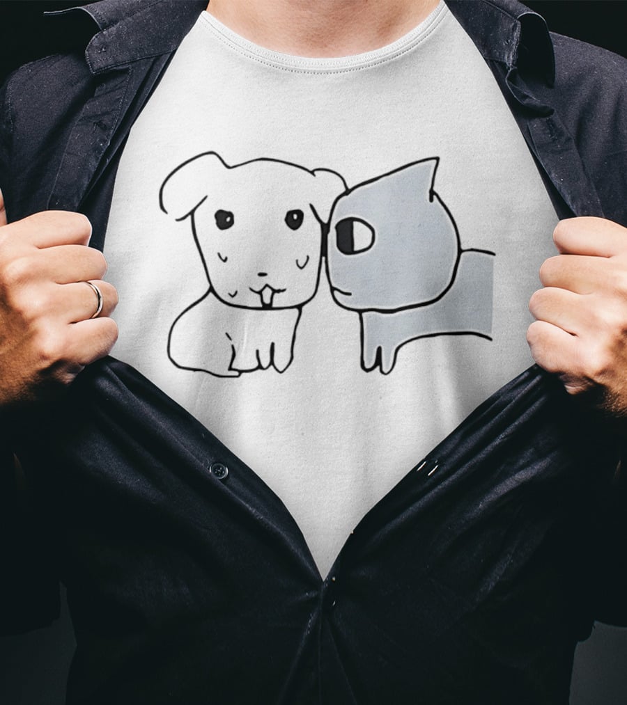 Don't Look At Me Cat And Dog Face Doodle T-Shirt