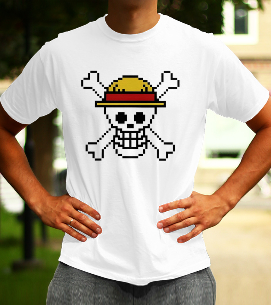 Jolly Roger Pixel Art One Piece Luffy Hat Crossbones T-Shirt