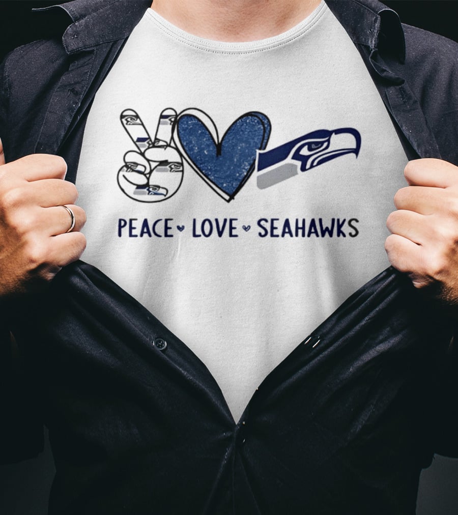 Peace Love Seattle Seahawks Blue Heart T-Shirt