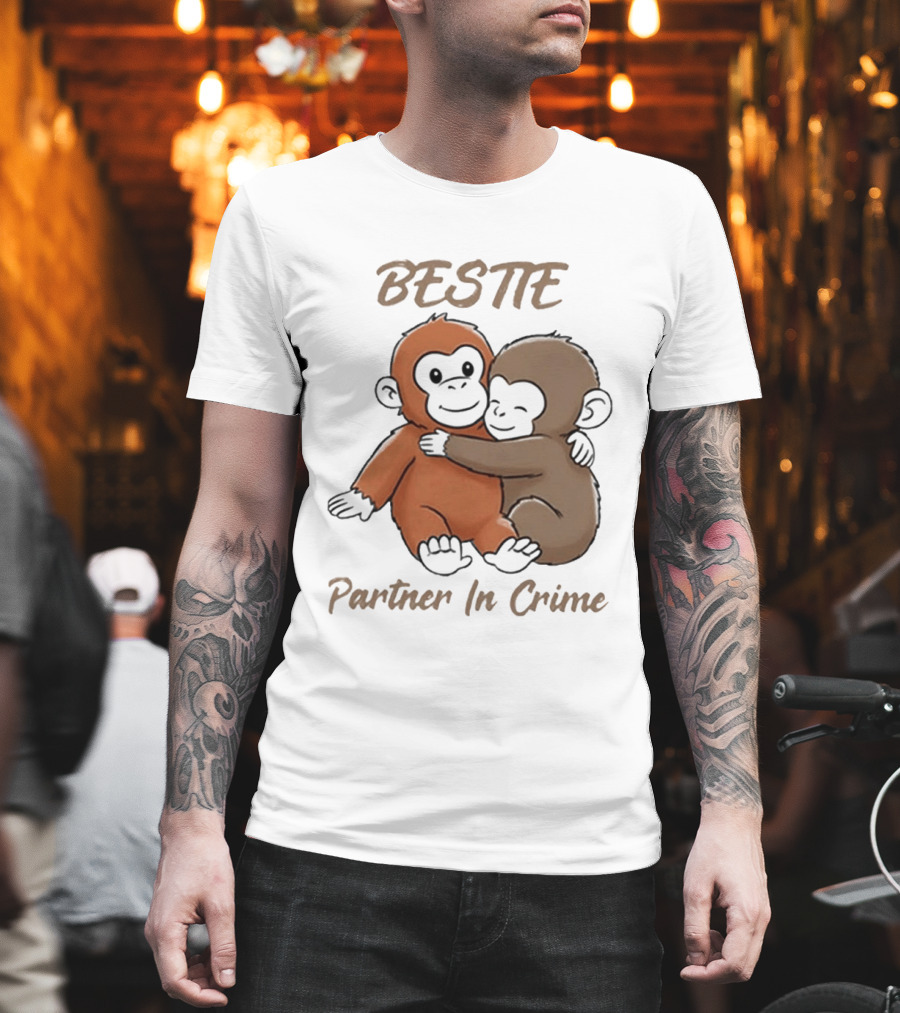 Bestie Partner In Crime Cute Monkey Hug Friendship T-Shirt