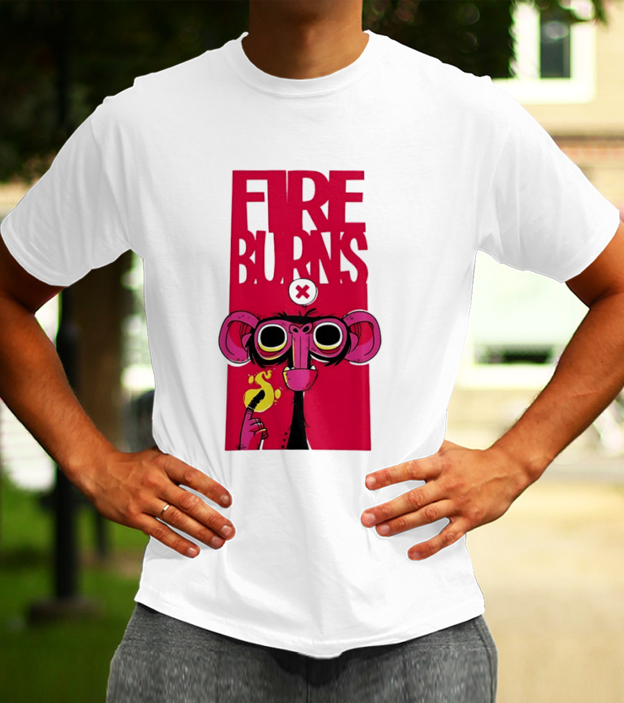 FIre Burns Monkey With Burning Hand T-Shirt