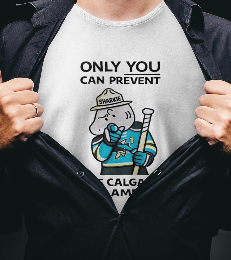 San Jose Sharks Sharkie Only You Can Prevent The Calgary Flames T-Shirt