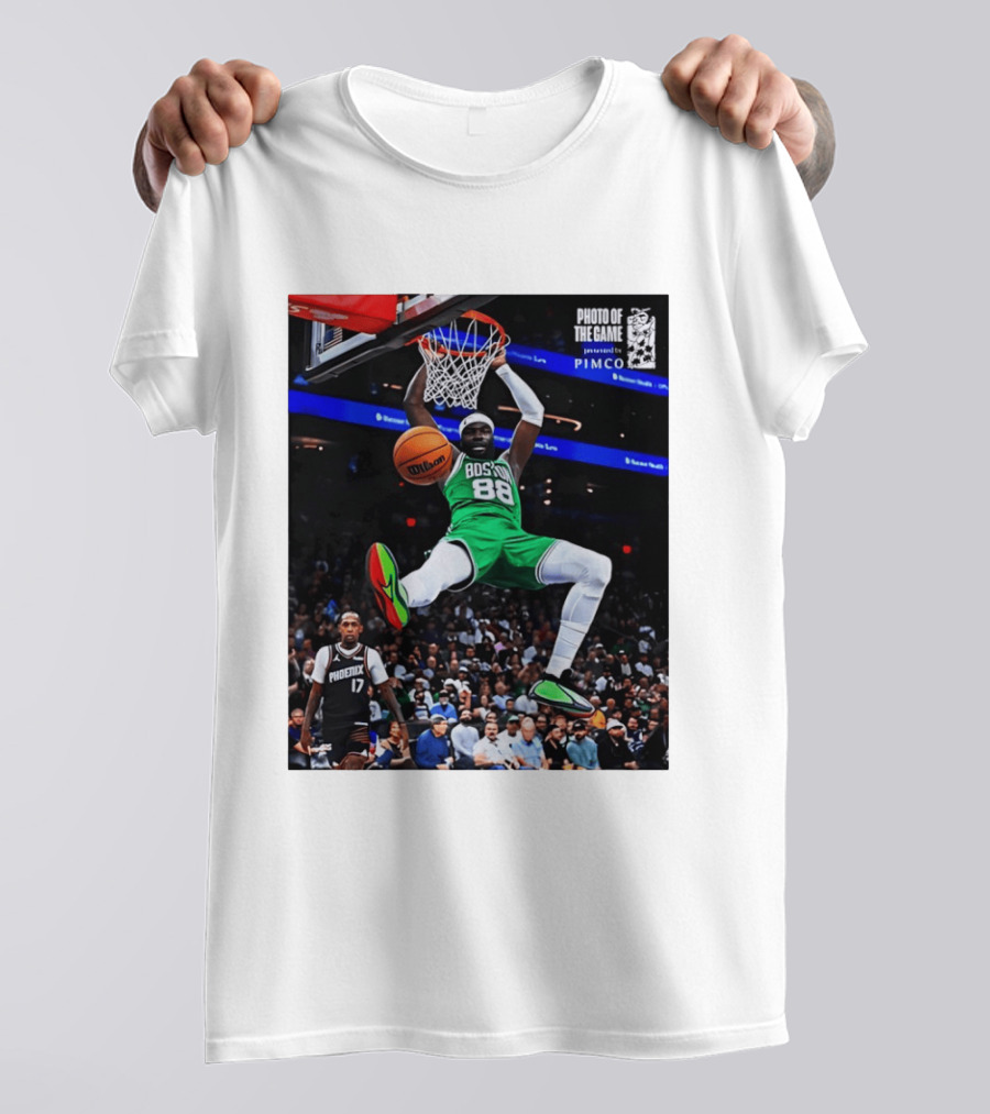 Neemias Queta Boston Celtics Dunk Action Photo With PIMCO At NBA Game T-Shirt