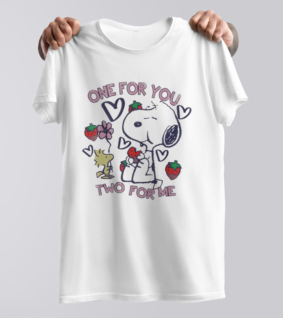 Snoopy Woodstock Strawberry Hearts One For You Two For Me T-Shirt