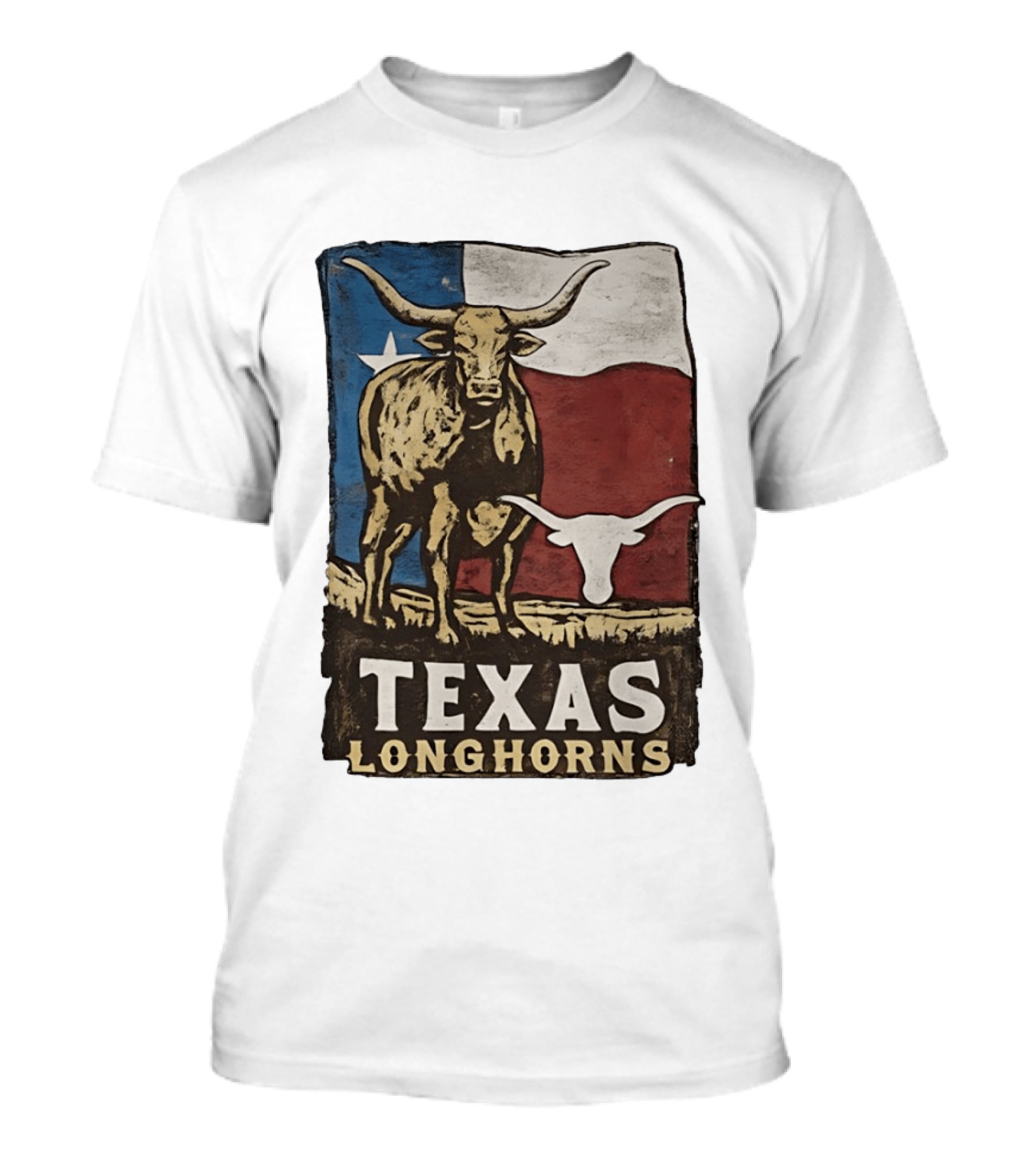 Texas Longhorns Flag Vintage Style Cow T-Shirt