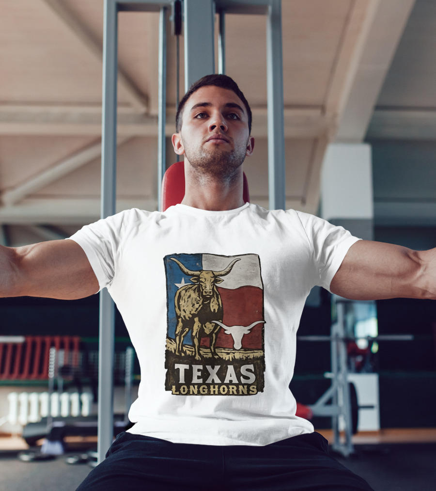 Texas Longhorns Flag Vintage Style Cow T-Shirt