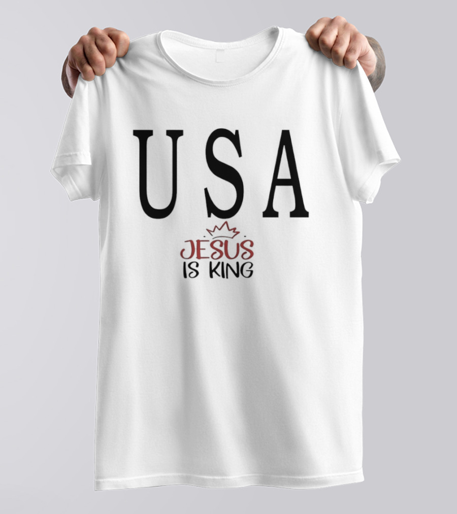 USA Jesus Is King Red Crown T-Shirt