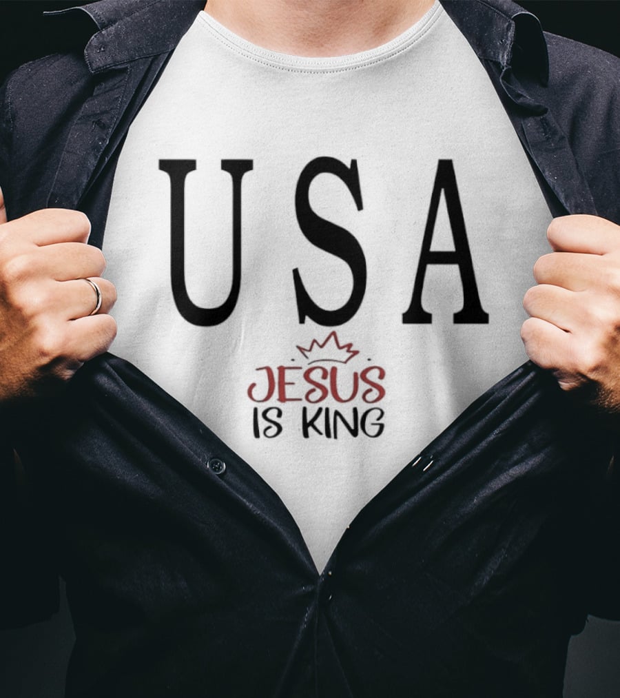USA Jesus Is King Red Crown T-Shirt