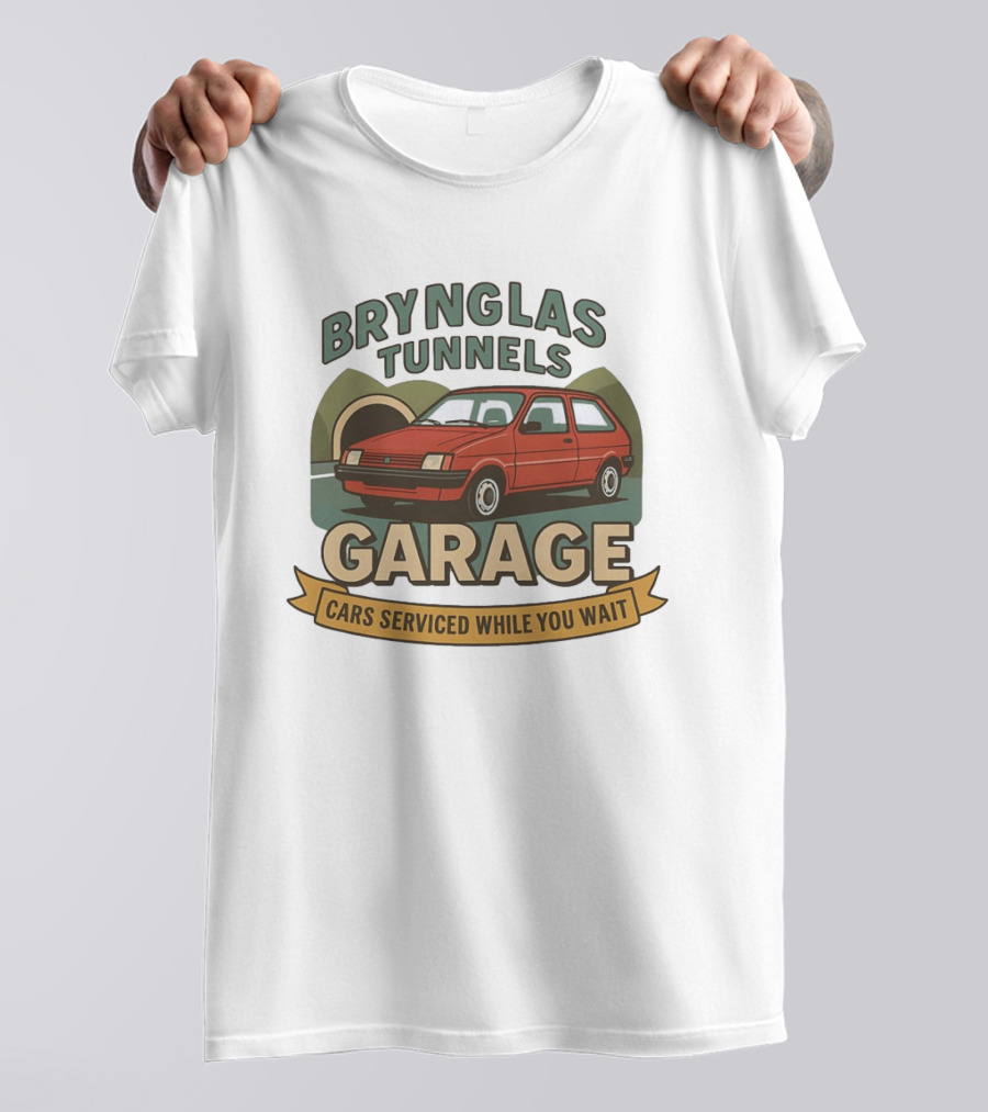 Brynglas Tunnels Garage Red Car Service Cars Serviced While You Wait T-Shirt
