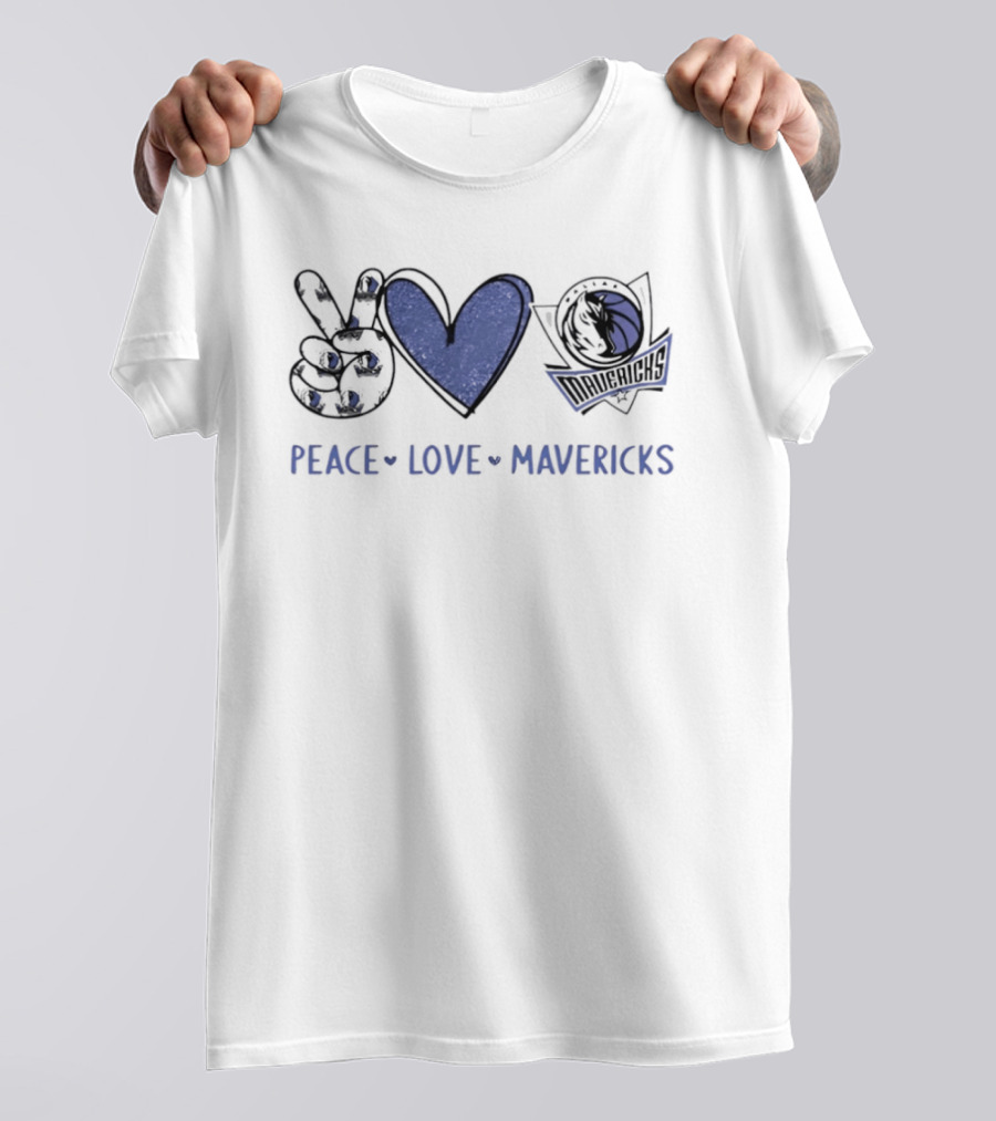 Peace Love Mavericks Dallas Basketball Team Logo Hands Sign T-Shirt