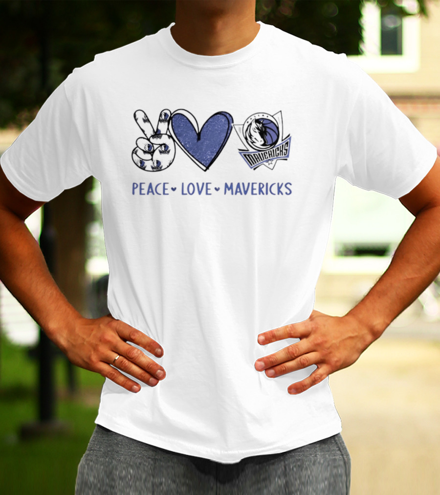 Peace Love Mavericks Dallas Basketball Team Logo Hands Sign T-Shirt