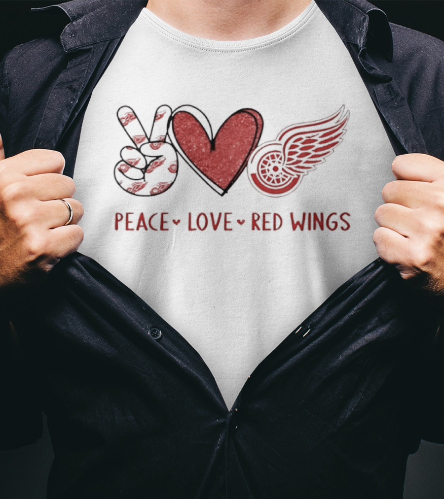 Peace Heart Love Red Wings Detroit Hockey Team T-Shirt