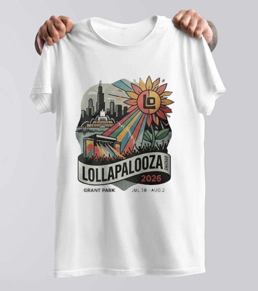 Lollapalooza 2026 Chicago Grant Park Skyline Sunflower Festival T-Shirt
