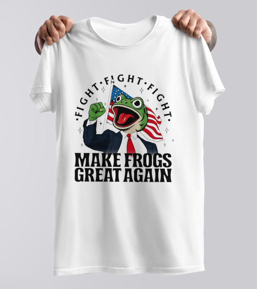 Fight Fight Fight Pepe Suit Make Frogs Great Again USA Flag T-Shirt