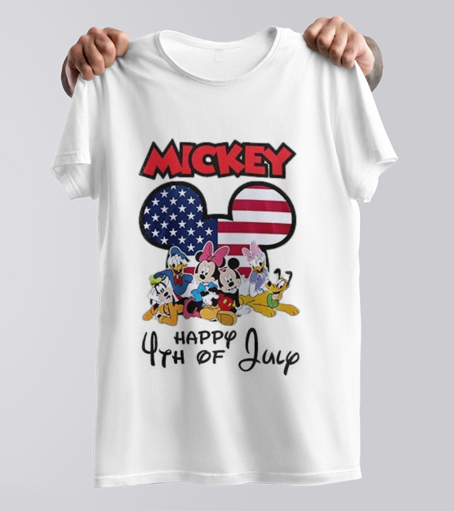 Mickey Mouse Happy 4th Of July Disney Celebration With American Flag And Characters T-Shirt